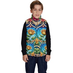 Roses Floral Stained Glass Vibrant Kid s Button Up Puffer Vest from ArtsNow.com