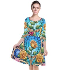 Quarter Sleeve Waist Band Dress 