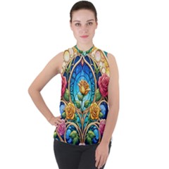 Mock Neck Chiffon Sleeveless Top 