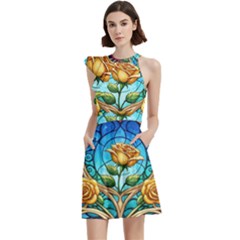 Cocktail Party Halter Sleeveless Dress With Pockets 