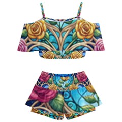 Kids  Off Shoulder Skirt Bikini 