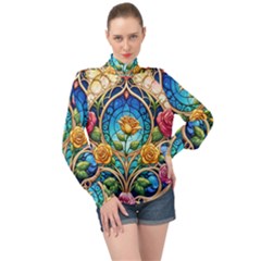 High Neck Long Sleeve Chiffon Top 