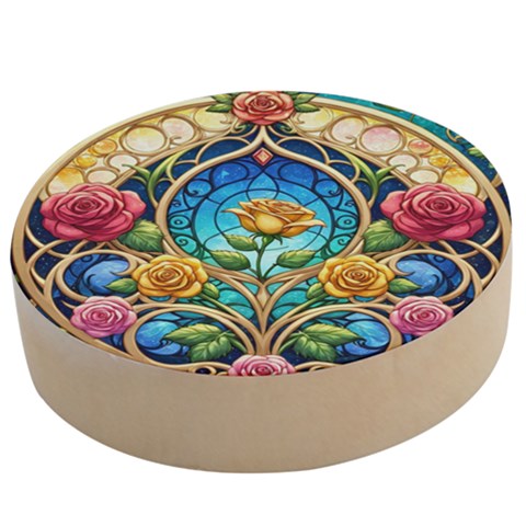 Roses Floral Stained Glass Vibrant Wooden Bottle Opener (Round) from ArtsNow.com