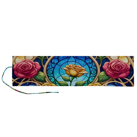 Roses Floral Stained Glass Vibrant Roll Up Canvas Pencil Holder (L) from ArtsNow.com