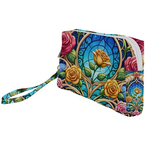 Roses Floral Stained Glass Vibrant Wristlet Pouch Bag (Small) from ArtsNow.com