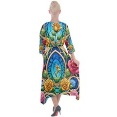 Quarter Sleeve Wrap Front Maxi Dress 