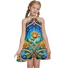 Kids  Halter Collar Waist Tie Chiffon Dress 