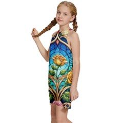 Kids  Halter Collar Waist Tie Chiffon Dress 