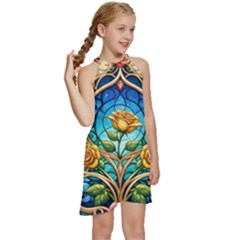 Kids  Halter Collar Waist Tie Chiffon Dress 