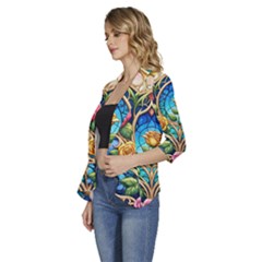 Women s 3/4 Sleeve Ruffle Edge Open Front Jacket 