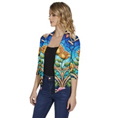 Women s Draped Front 3/4 Sleeve Shawl Collar Jacket 