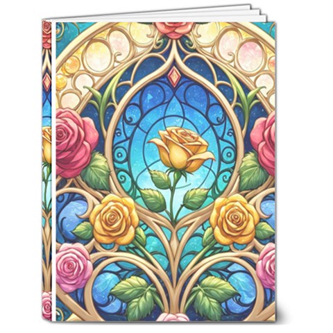 Roses Floral Stained Glass Vibrant 6  x 8  Hardcover Notebook from ArtsNow.com