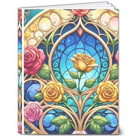 Roses Floral Stained Glass Vibrant 7  x 9  Hardcover Notebook from ArtsNow.com