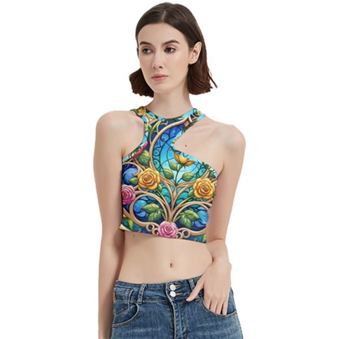 Roses Floral Stained Glass Vibrant Cut Out Top from ArtsNow.com