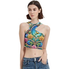 Roses Floral Stained Glass Vibrant Cut Out Top from ArtsNow.com