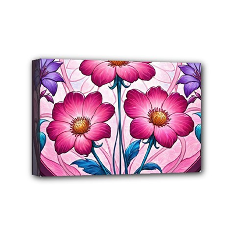 Fantasy Pink Flowers Stained Glass Mini Canvas 6  x 4  (Stretched) from ArtsNow.com