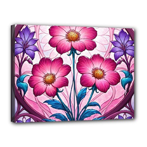 Fantasy Pink Flowers Stained Glass Canvas 16  x 12  (Stretched) from ArtsNow.com