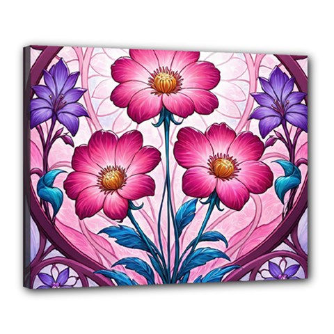 Fantasy Pink Flowers Stained Glass Canvas 20  x 16  (Stretched) from ArtsNow.com