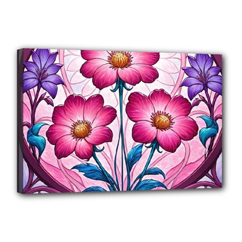 Fantasy Pink Flowers Stained Glass Canvas 18  x 12  (Stretched) from ArtsNow.com