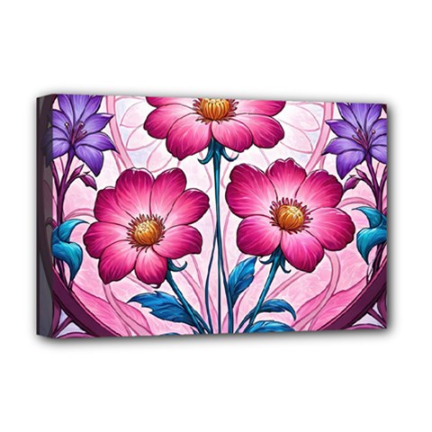 Fantasy Pink Flowers Stained Glass Deluxe Canvas 18  x 12  (Stretched) from ArtsNow.com