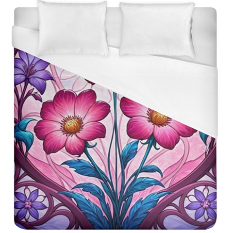 Fantasy Pink Flowers Stained Glass Duvet Cover (King Size) from ArtsNow.com