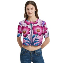 Women s Round Neck Short Sleeve Crop Top 