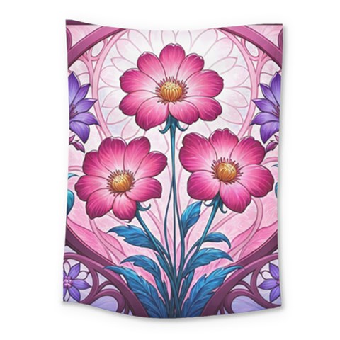 Fantasy Pink Flowers Stained Glass Medium Tapestry from ArtsNow.com