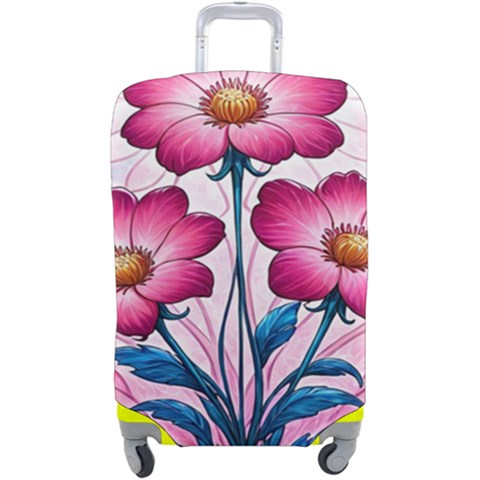 Fantasy Pink Flowers Stained Glass Luggage Cover (Large) from ArtsNow.com