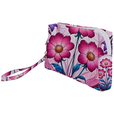 Fantasy Pink Flowers Stained Glass Wristlet Pouch Bag (Small) from ArtsNow.com