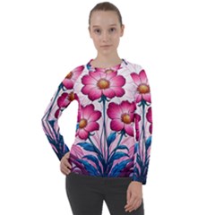 Fantasy Pink Flowers Stained Glass Women s Long Sleeve Raglan T