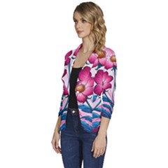 Women s One-Button 3/4 Sleeve Short Jacket 