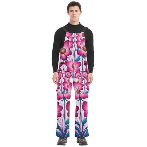 Fantasy Pink Flowers Stained Glass Men s Side Zip Front Pouch Ski And Snowboard Bib Pants	 from ArtsNow.com