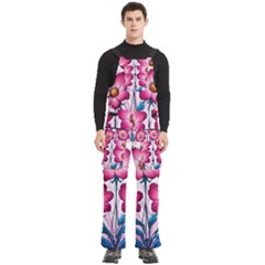 Fantasy Pink Flowers Stained Glass Men s Side Zip Front Pouch Ski And Snowboard Bib Pants	 from ArtsNow.com