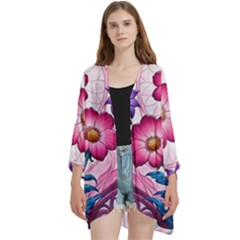 Open Front 3/4 Sleeve Batwing Chiffon Cardigan Kimono 