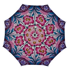 Fantasy Pink Flowers Stained Glass Automatic Folding Umbrella with Case (Medium) from ArtsNow.com