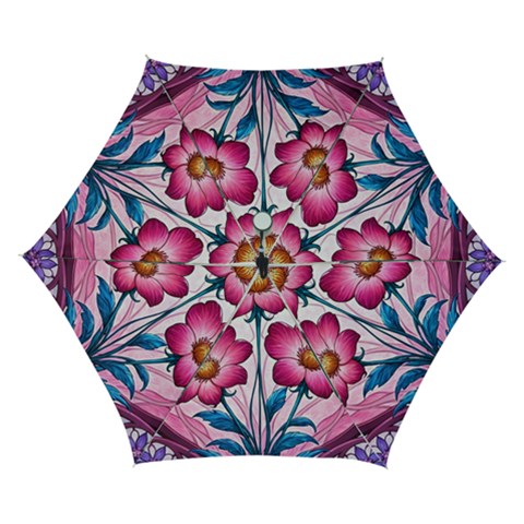 Fantasy Pink Flowers Stained Glass Automatic Folding Umbrella with Case (Small) from ArtsNow.com