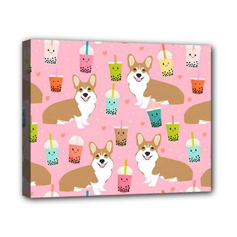 Corgi Bubble Boba Tea Pink Pattern Canvas 10  x 8  (Stretched) from ArtsNow.com