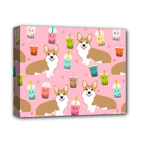 Corgi Bubble Boba Tea Pink Pattern Deluxe Canvas 14  x 11  (Stretched) from ArtsNow.com