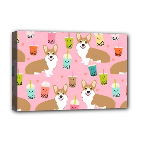 Corgi Bubble Boba Tea Pink Pattern Deluxe Canvas 18  x 12  (Stretched) from ArtsNow.com