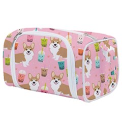 Corgi Bubble Boba Tea Pink Pattern Toiletries Pouch from ArtsNow.com