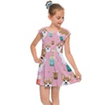 Corgi Bubble Boba Tea Pink Pattern Kids  Cap Sleeve Dress