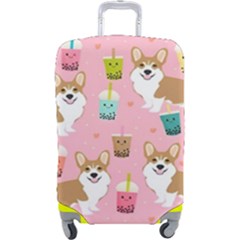 Corgi Bubble Boba Tea Pink Pattern Luggage Cover (Large) from ArtsNow.com