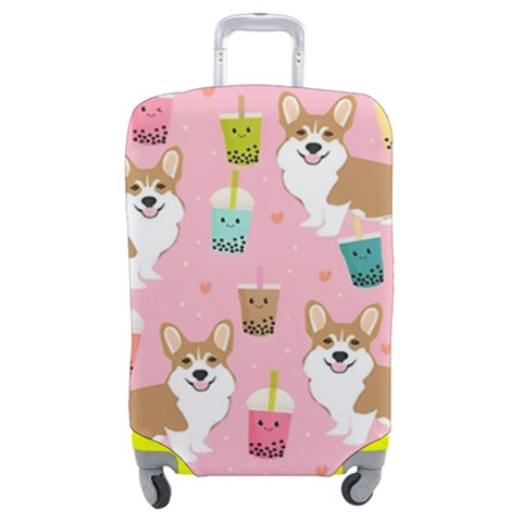 Corgi Bubble Boba Tea Pink Pattern Luggage Cover (Medium) from ArtsNow.com