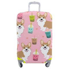 Corgi Bubble Boba Tea Pink Pattern Luggage Cover (Medium) from ArtsNow.com