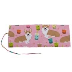 Corgi Bubble Boba Tea Pink Pattern Roll Up Canvas Pencil Holder (S) from ArtsNow.com