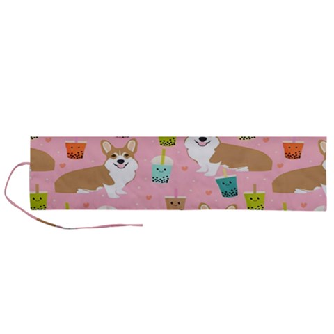 Corgi Bubble Boba Tea Pink Pattern Roll Up Canvas Pencil Holder (L) from ArtsNow.com