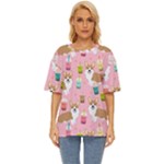 Corgi Bubble Boba Tea Pink Pattern Oversized Basic T-Shirt