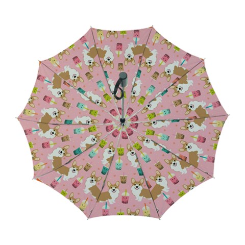 Corgi Bubble Boba Tea Pink Pattern Automatic Folding Umbrella with Case (Large) from ArtsNow.com