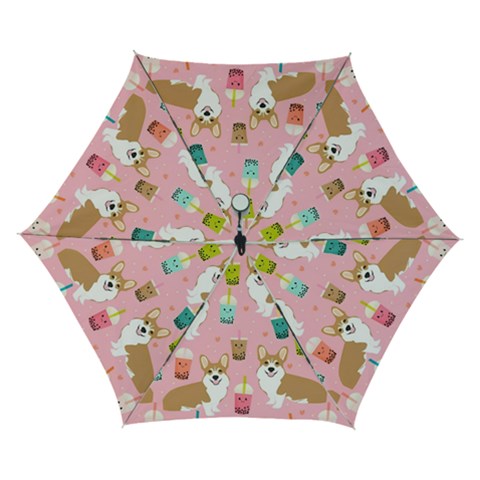 Corgi Bubble Boba Tea Pink Pattern Automatic Folding Umbrella with Case (Small) from ArtsNow.com