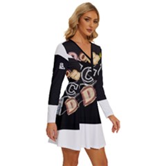 Long Sleeve Deep V Mini Dress  